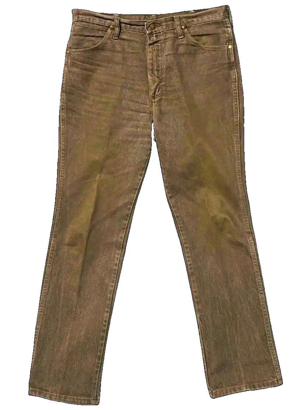 VTG Wrangler Jeans Mens 34x32 Brown Denim Cowboy Cut Regular Straight Western